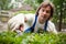 Gardener cutting a bush