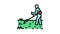 gardener cutting lawn grass color icon animation