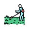 gardener cutting lawn grass color icon vector illustration