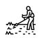 gardener cutting lawn grass line icon vector illustration