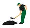 Gardener digging the earth  illustration. Dirty spade with ground. Man working in garden. Construction worker with spade.