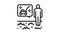 gardener dreaming for lawn mower line icon animation