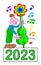 The gardener farmer sings a colorful song on a musical instrument for the year 2023