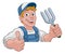 Gardener Garden Fork Tool Handyman Cartoon Man