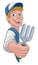 Gardener Garden Fork Tool Handyman Cartoon Man