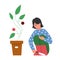 Gardener girl with potted plant