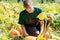 Gardener growing pumpkins