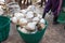 Gardener Harvest Raw Natural.  Pile of Rubber cup lump for transport to industry