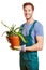 Gardener holding paintbrush plant