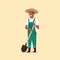 Gardener holding shovel african american country man working in garden gardening eco farming concept full length