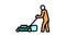 gardener with lawn mower color icon animation