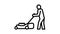 gardener with lawn mower line icon animation