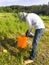 The gardener are mixing herbicide to prepare for spraying weeds