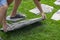 The gardener mounts a step-by-step path from natural stone to the lawn.