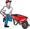 Gardener Pushing Wheelbarrow Cartoon