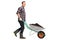 Gardener pushing a wheelbarrow full of dirt