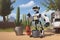 a gardener robot mistakes a cactus for a houseplant oversized watering illustration AI Generated