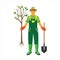 Gardener with trees flat vector.
