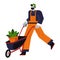 Gardener with wheelchair and plant in pot, gardening and planting, isolated character