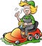 Gardener Woman riding on a Lawnmower