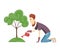 Gardener working in garden cartoon icon. Landscape designer and green tree. Landscape design profession.