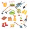 Gardeners Equipment Set Of Objects Needed For Gardening And Farming Isolated Vector Illustrations