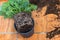 Gardening activity, replanting geraniums on the balcony; geranium roots removed from the pot and prepared for replanting in the