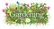 Gardening banner with grass, flowers and vegetable