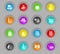 Gardening colored plastic round buttons icon set