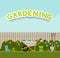 Gardening Flat Background Vector Illustration. Garden Tools, Tre