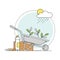 Gardening and Horticulture as Plant Cultivation with Wheelbarrow and Sapling Growing Line Round Vector Composition