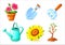 Gardening icons set - Flower pot, shovel, rake, watering can, sunflowers and seedling tree - icons for web and mobile