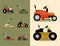 Gardening lawn mower machinery icons set