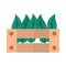Gardening, leaves plant in wood basket flat icon style