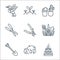 gardening line icons. linear set. quality vector line set such as fountain, shrub, digging, pruning shears, scissors, cactus,