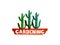 Gardening. Logo for advertising services gardeners and flower shop. Cactus in a pot. Watercolor background. Vector
