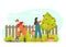 Gardening people farmers gathering harvest, vector illustration of cartoon characters couple working in garden together