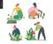 Gardening people set, spring