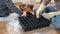 Gardening, planting concept - sowing seeds. Close up of soil is poured into a container for seedlings