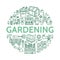 Gardening, planting horticulture banner with vector line icon. Garden equipment, organic seeds, green house, pruners