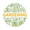 Gardening, planting horticulture colored banner with vector line icon. Garden equipment, organic seeds, green house