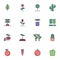 Gardening plants outline icons set