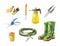 Gardening scissors, hose, rubber boots, sprayer and other garden