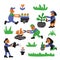 Gardening service. Illustration of people, working in the garden. Cartoon characters.