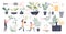 Gardening set as summer botany plant care work elements tiny person concept