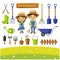 Gardening tools collection isolated - vector illustration