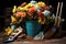 Gardening Tools and Flowers on Wooden Table - Selective Focus (AI generated)