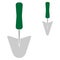 Gardening tools set of trowels in green colour outline simple minimalistic flat design vector illustration isolated on white