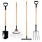 Gardening tools, spade, fork and rake