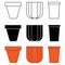 Gardening tools three sets of plant pots in line, negative and colour outline simple minimalistic flat design vector illustration